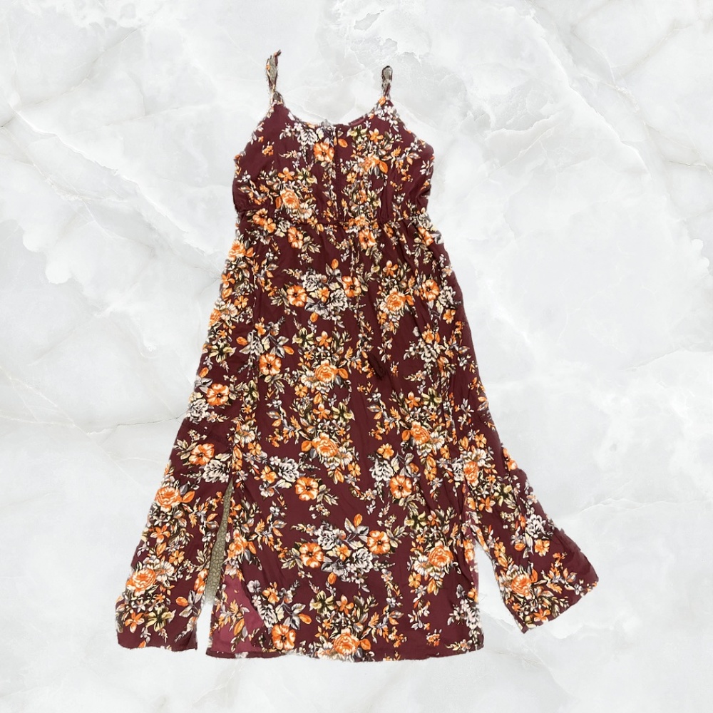 Boho Burgundy Lightweight Maxi Dress with Flower Prints NWT
